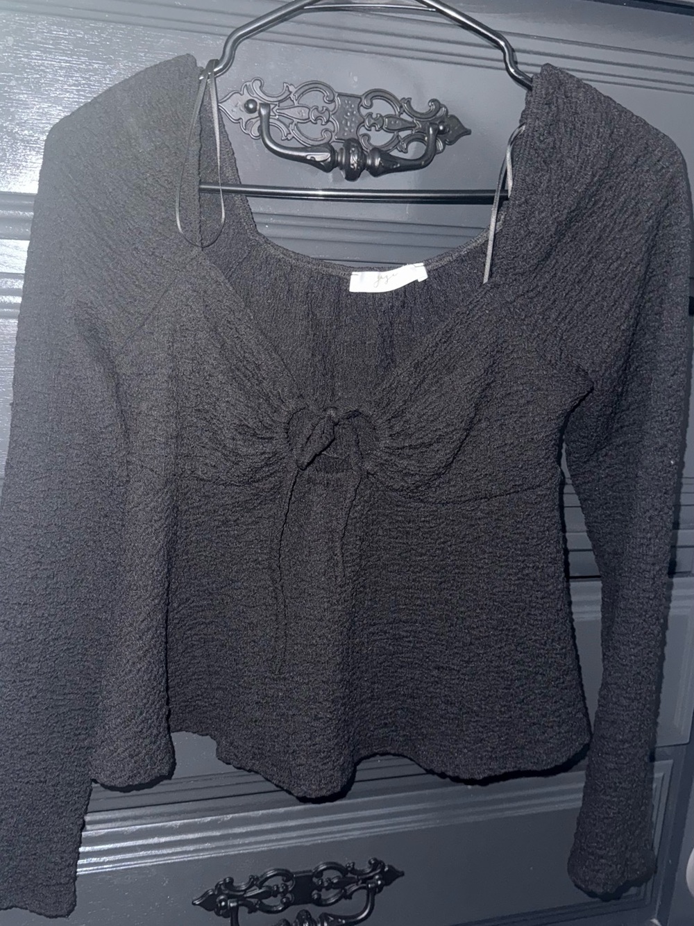 Black Long-Sleeve Knot Front Women's Top